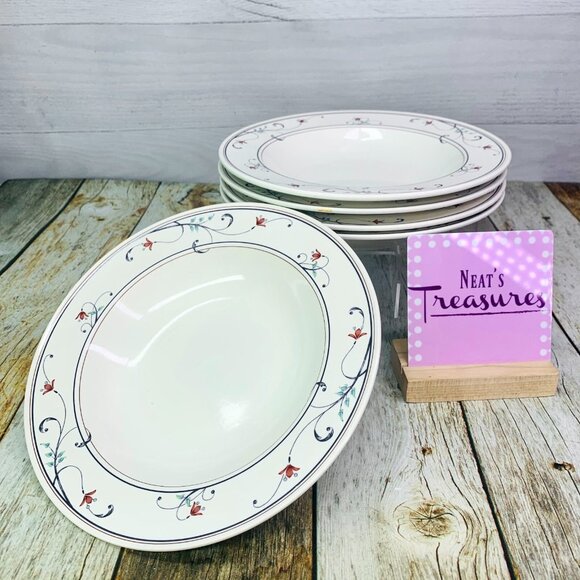 Mikasa Intaglio ANNETTE CAC20 Oven Safe Flower Scroll Rim Soup Pasta Bowls Set 6